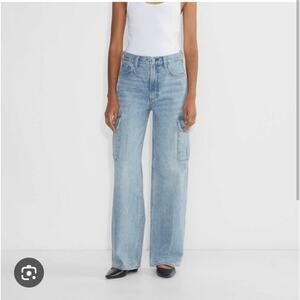 Denim Forum Womens The Farrah Hi-Rise Wide Leg Cargo Jeans 23